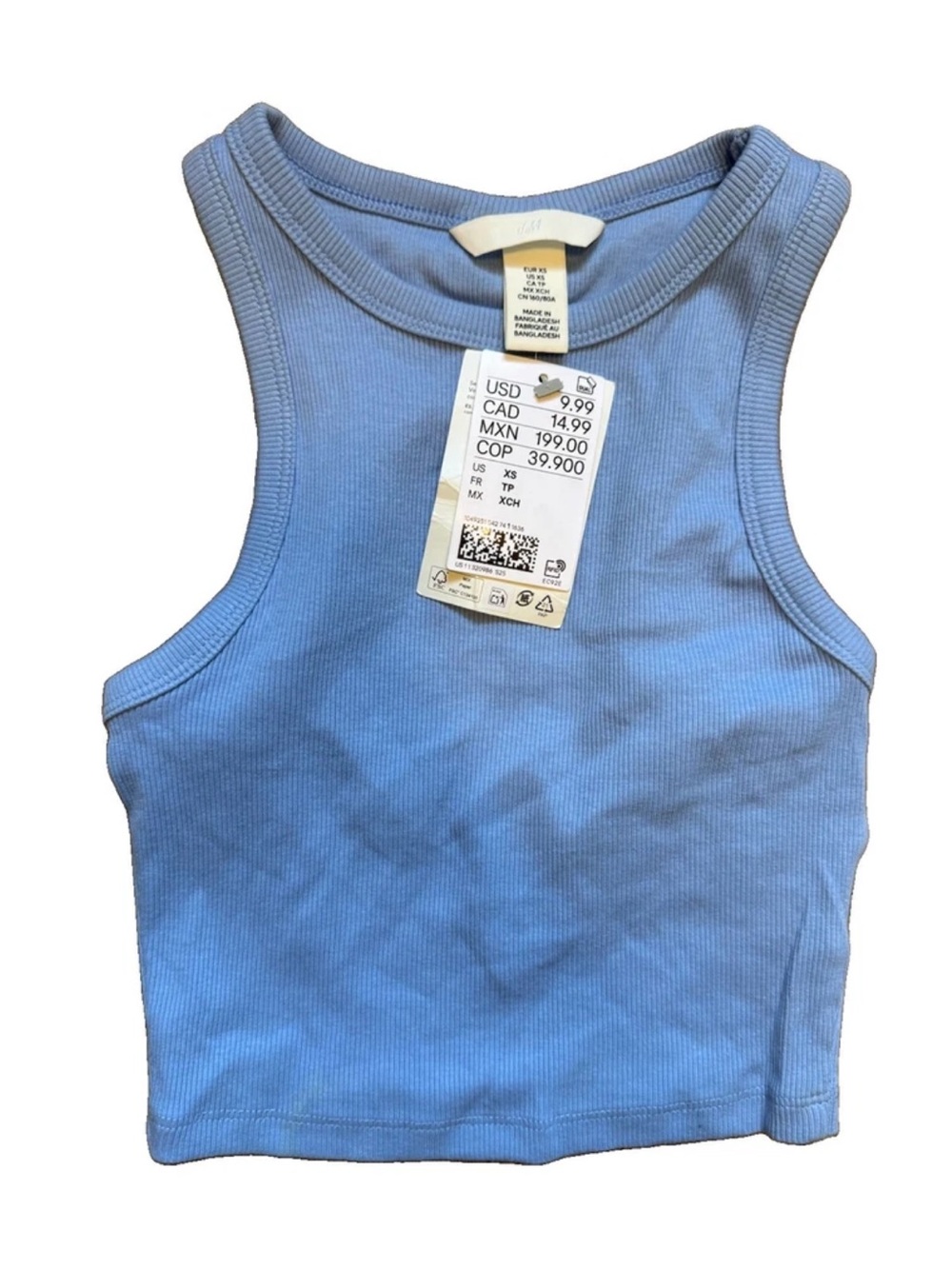 H&M Light Blue Ribbed Crop Tank Top